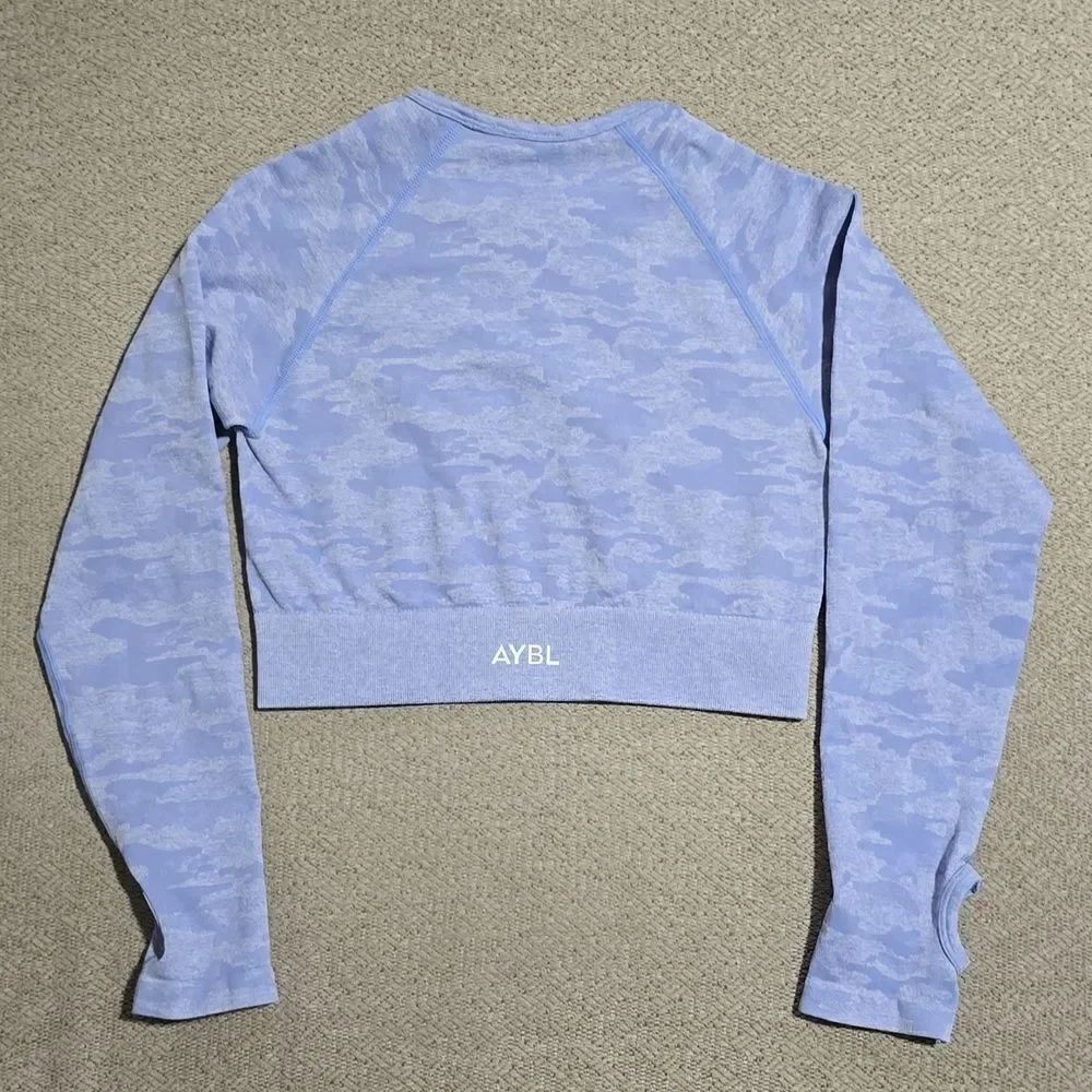 AYBL Empower Blue Camo Seamless Long Sleeve Crop Top - Size Large - Picture 12 of 13